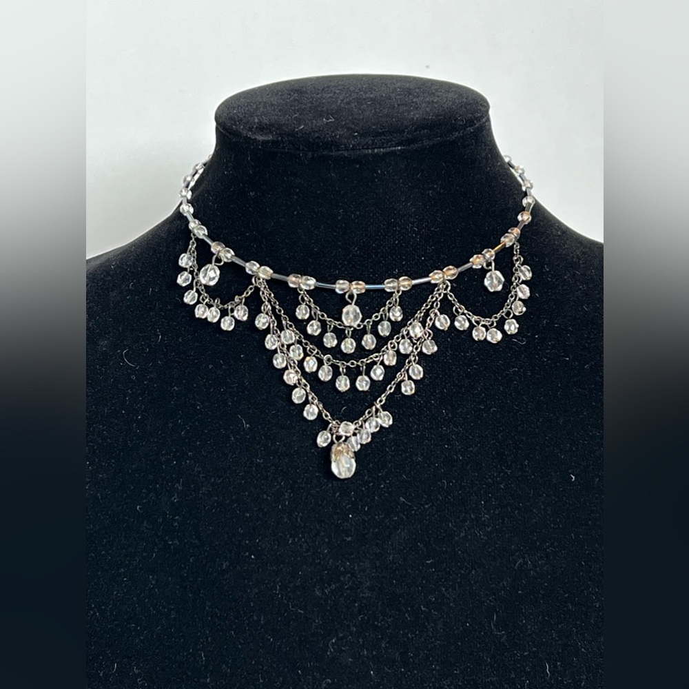 Vintage Beautiful Black and Crystal Beaded Choker
